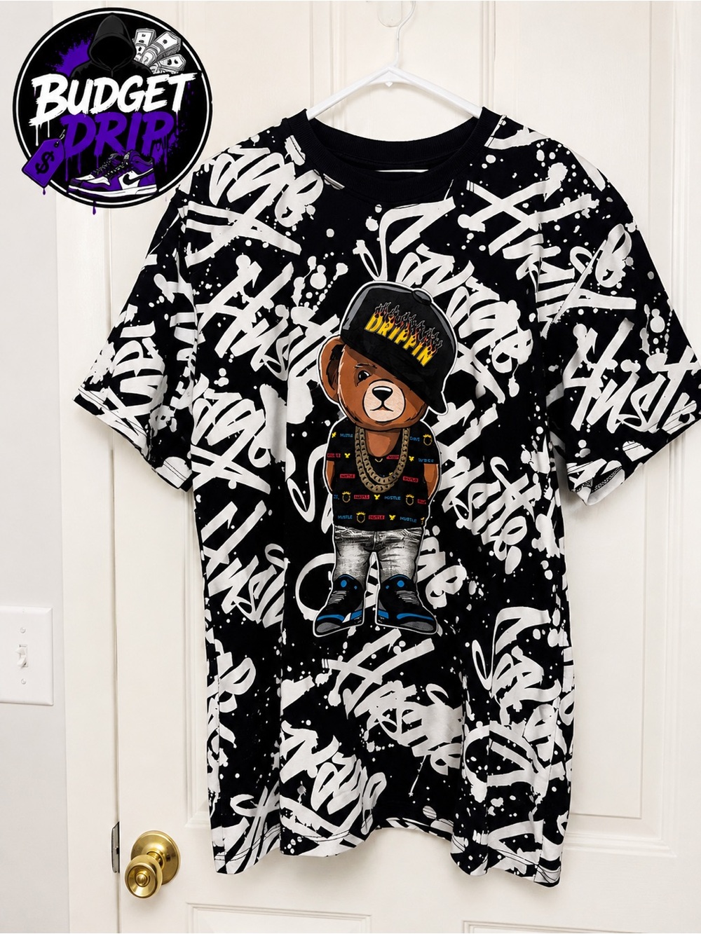 Kids Black Graffiti Bear Graphic Tee by Budget Drip